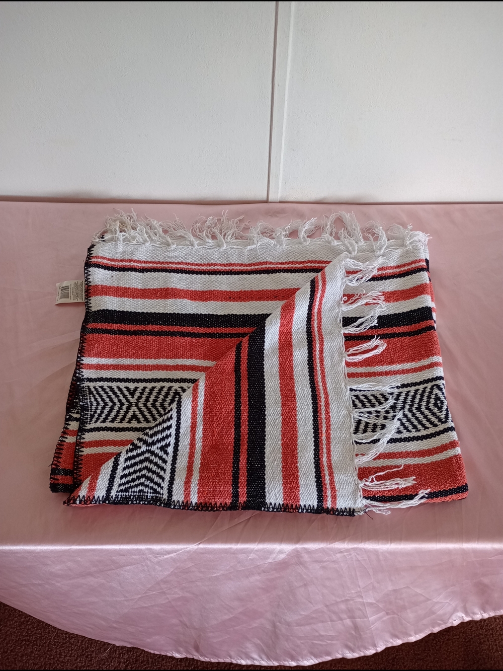 Black Canyon Outfitters Throw Blanket Mexican Falsa White Fringed 74" X 44"